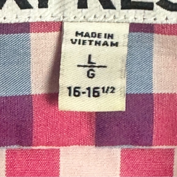 Express Men's Casual Red and Blue Plaid Shirt - Picture 7 of 8